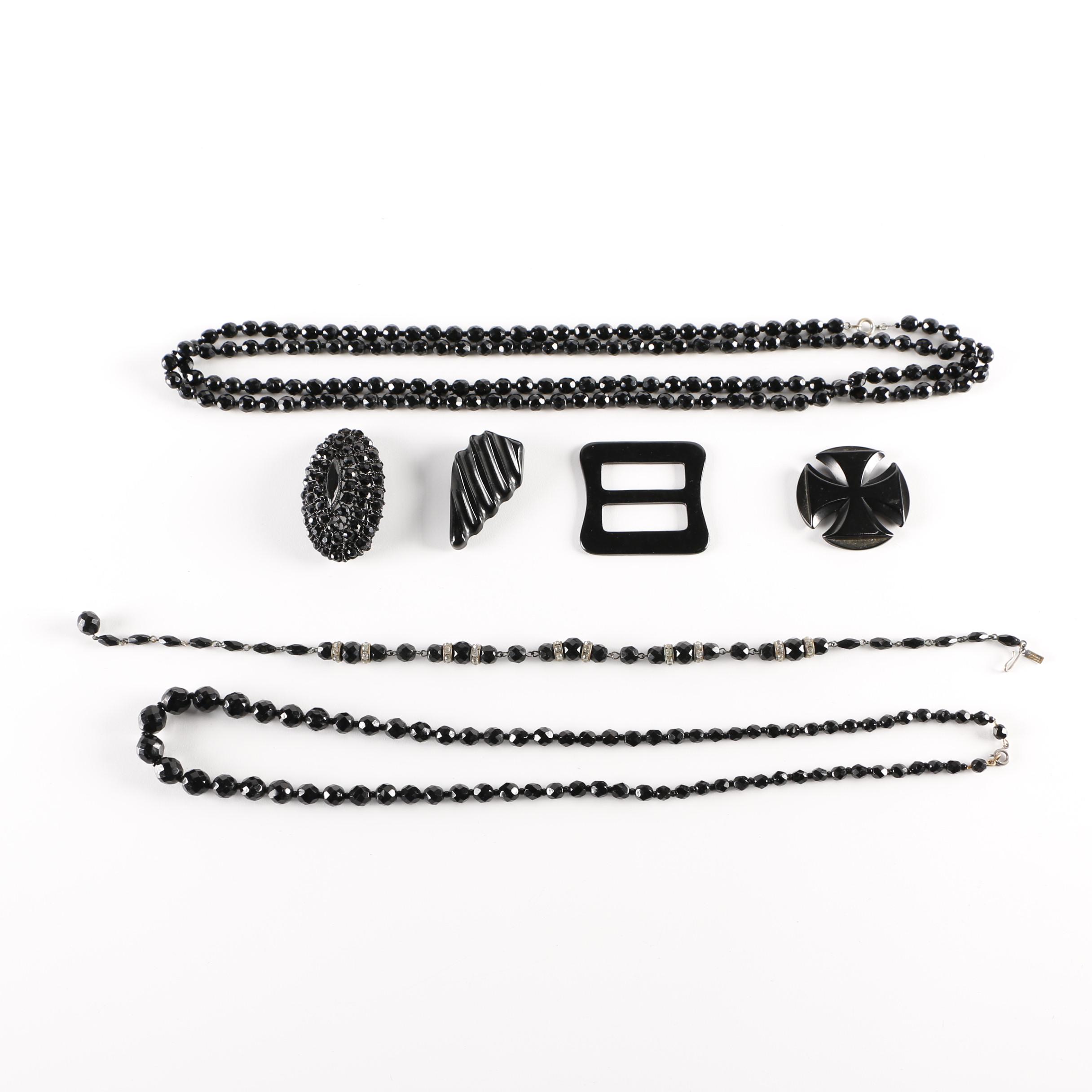Assortment of Black Costume Jewelry