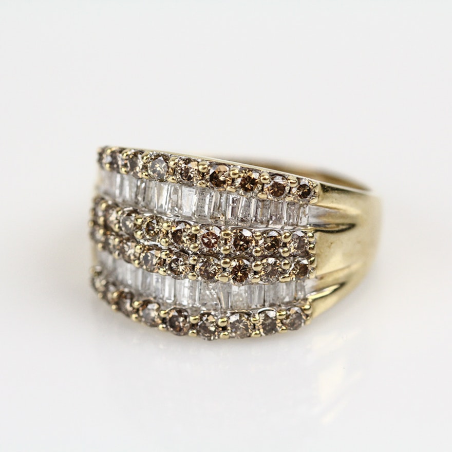 10K Yellow Gold and 1.44 CTW Diamond Multi-Row Ring