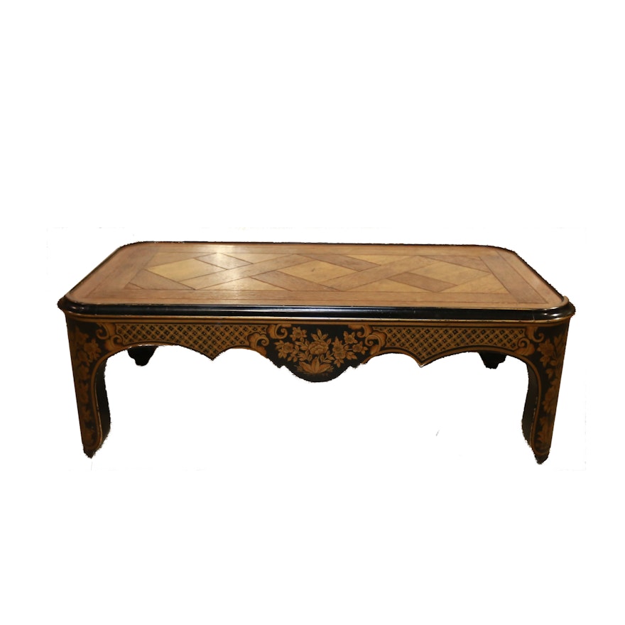 Oak and Chinoiserie Coffee Table by Baker Furniture