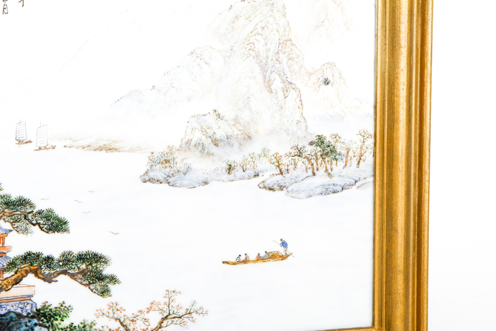 Collection of Chinese Paintings on Porcelain Tile With Two Signed "Yu Zhu Shan"