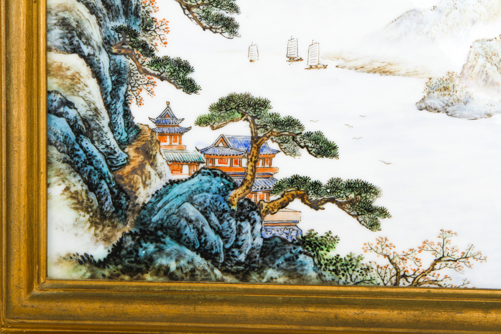 Collection of Chinese Paintings on Porcelain Tile With Two Signed "Yu Zhu Shan"