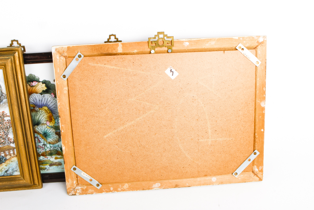 Collection of Chinese Paintings on Porcelain Tile With Two Signed "Yu Zhu Shan"