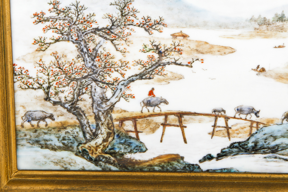 Collection of Chinese Paintings on Porcelain Tile With Two Signed "Yu Zhu Shan"