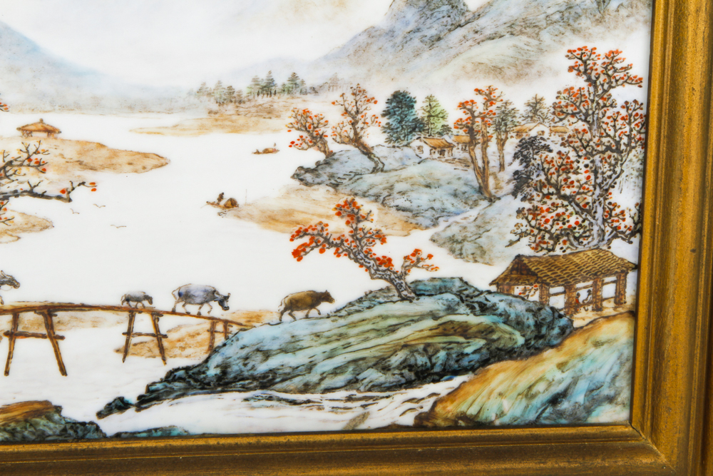 Collection of Chinese Paintings on Porcelain Tile With Two Signed "Yu Zhu Shan"