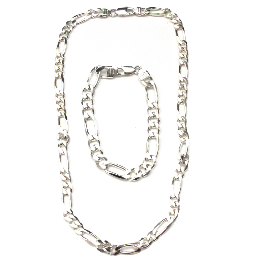 Italian Sterling Silver Chain Necklace and Bracelet