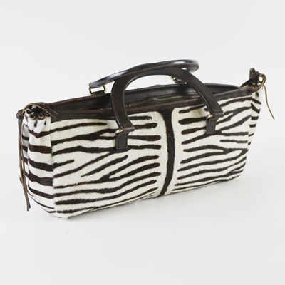 Prada Calf Hair Brown Ecru Zebra Leather Handbag