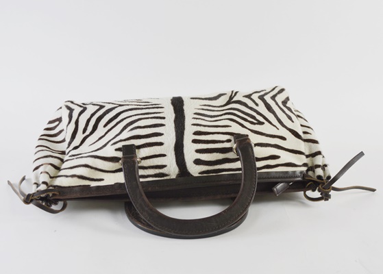 Prada Calf Hair Brown Ecru Zebra Leather Handbag