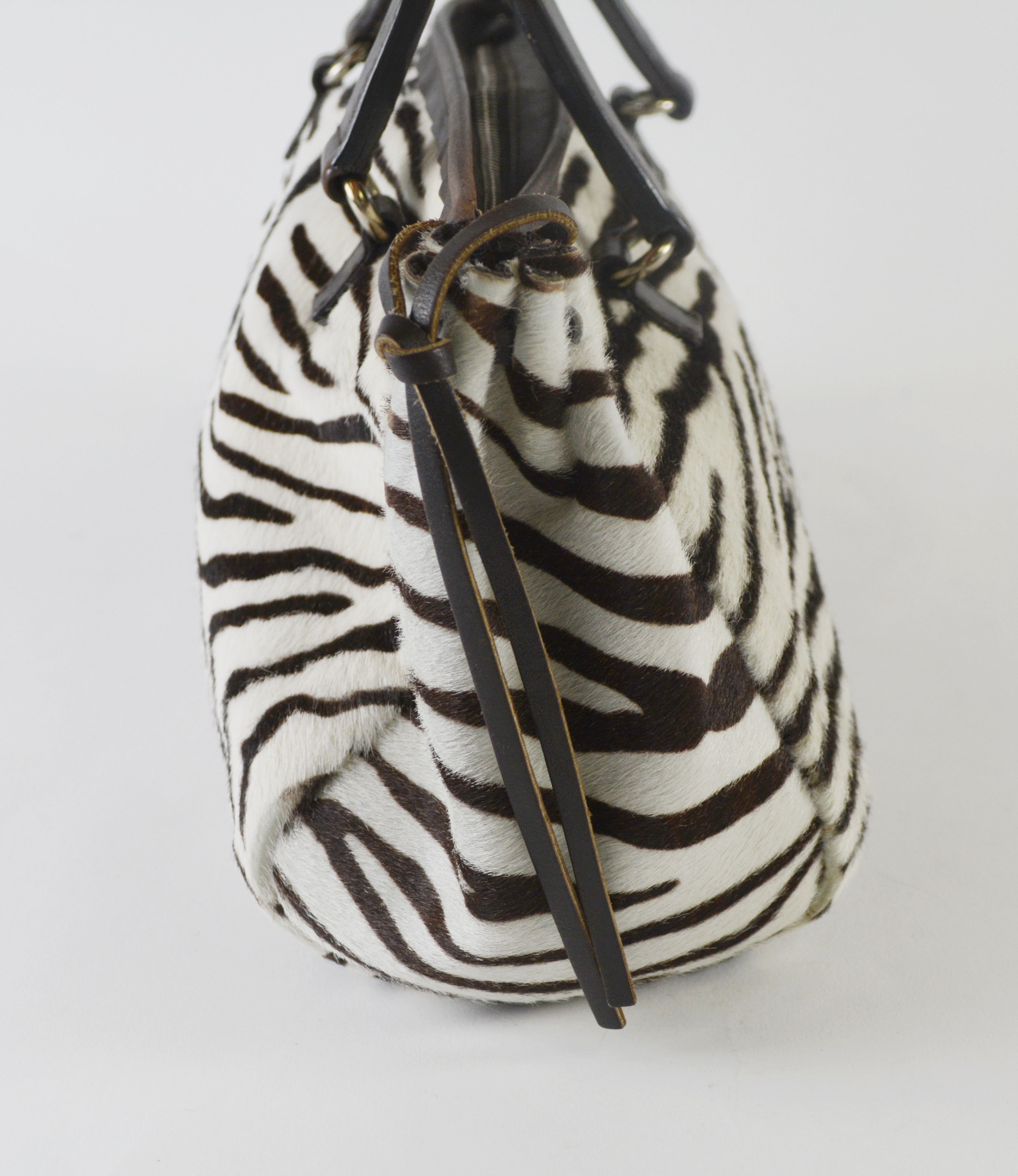 Prada Calf Hair Brown Ecru Zebra Leather Handbag