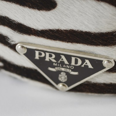 Prada Calf Hair Brown Ecru Zebra Leather Handbag