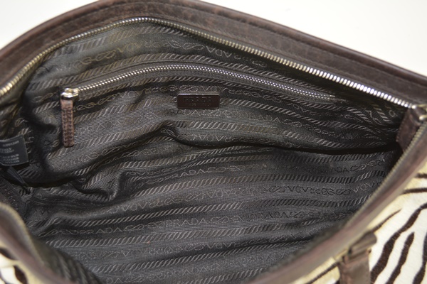Prada Calf Hair Brown Ecru Zebra Leather Handbag