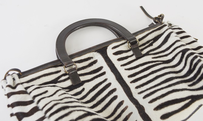 Prada Calf Hair Brown Ecru Zebra Leather Handbag