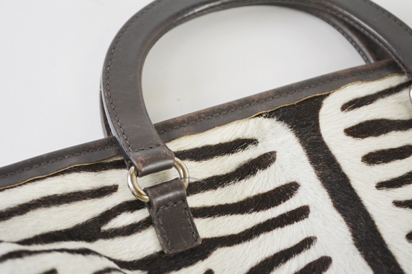 Prada Calf Hair Brown Ecru Zebra Leather Handbag