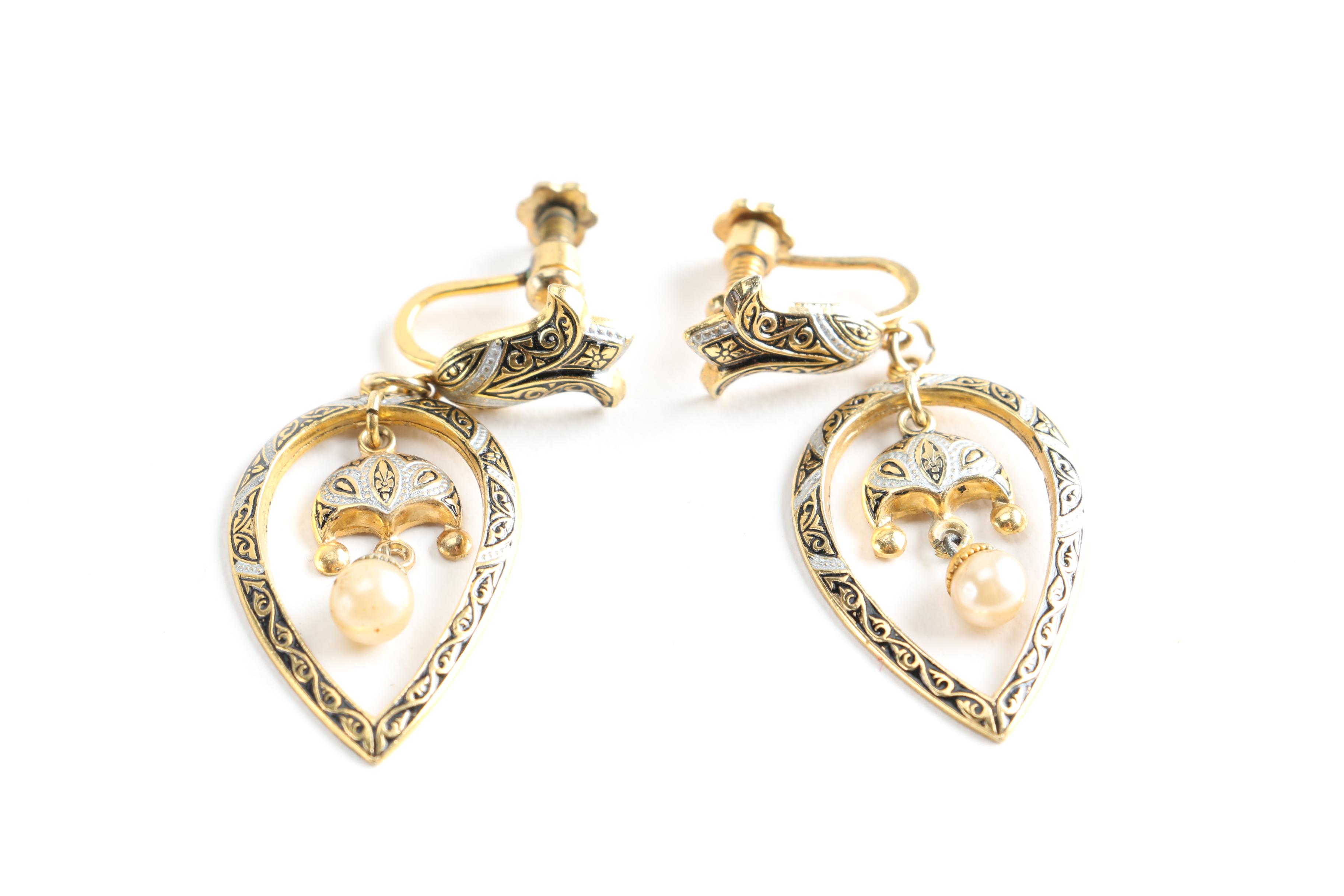 Assortment of Edwardian and Damascene Costume Jewelry