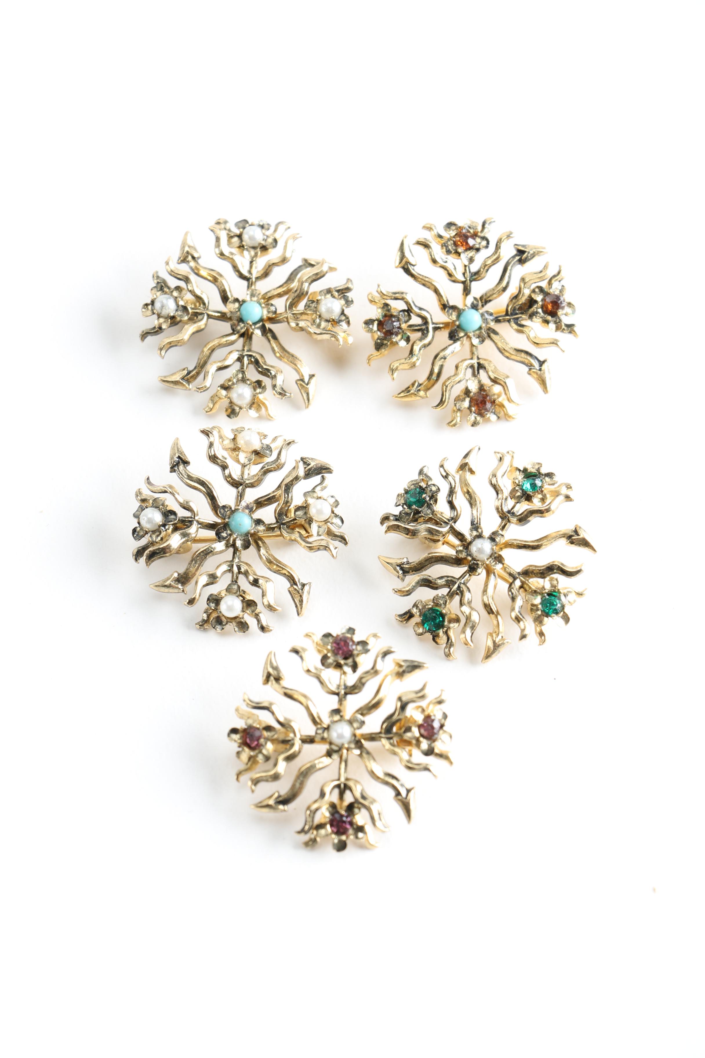 Assortment of Edwardian and Damascene Costume Jewelry