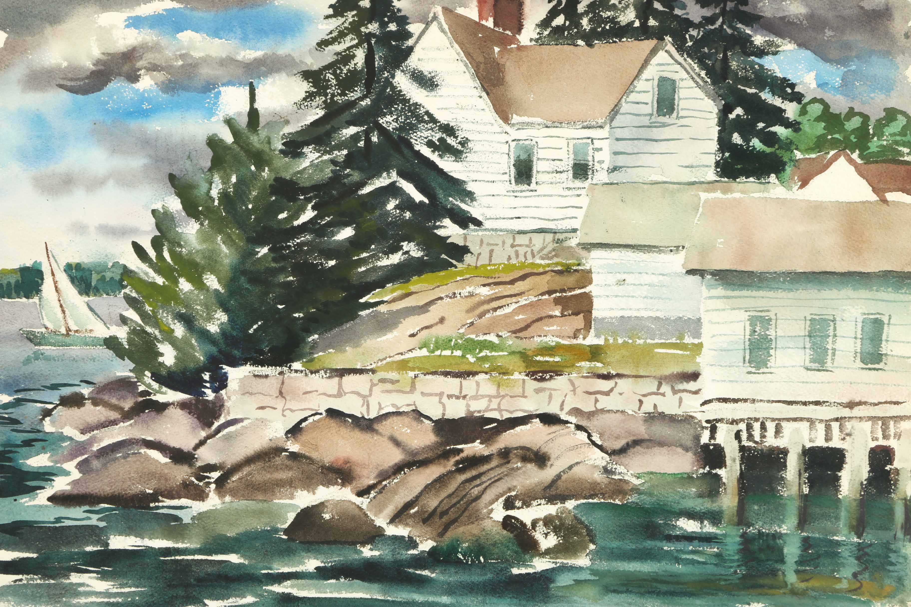 Arthur Helwig Watercolor on Paper of a House Along the Water