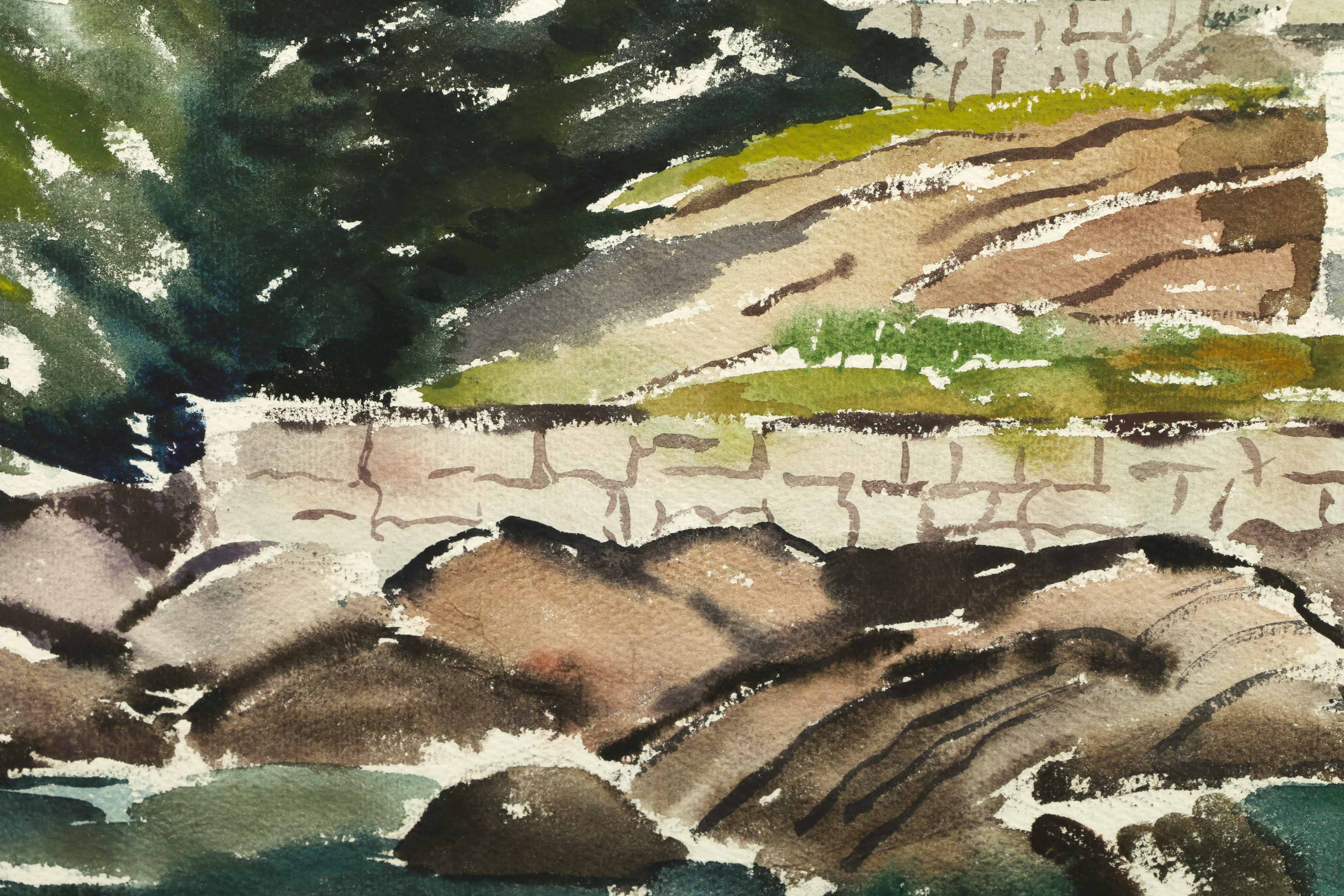 Arthur Helwig Watercolor on Paper of a House Along the Water