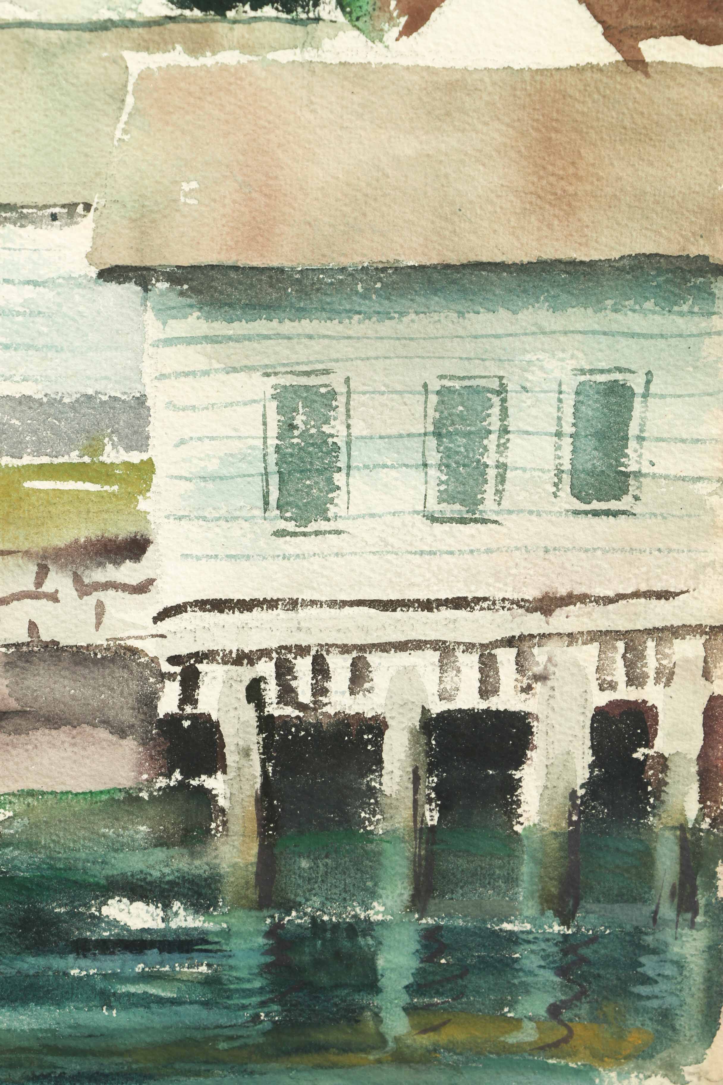 Arthur Helwig Watercolor on Paper of a House Along the Water