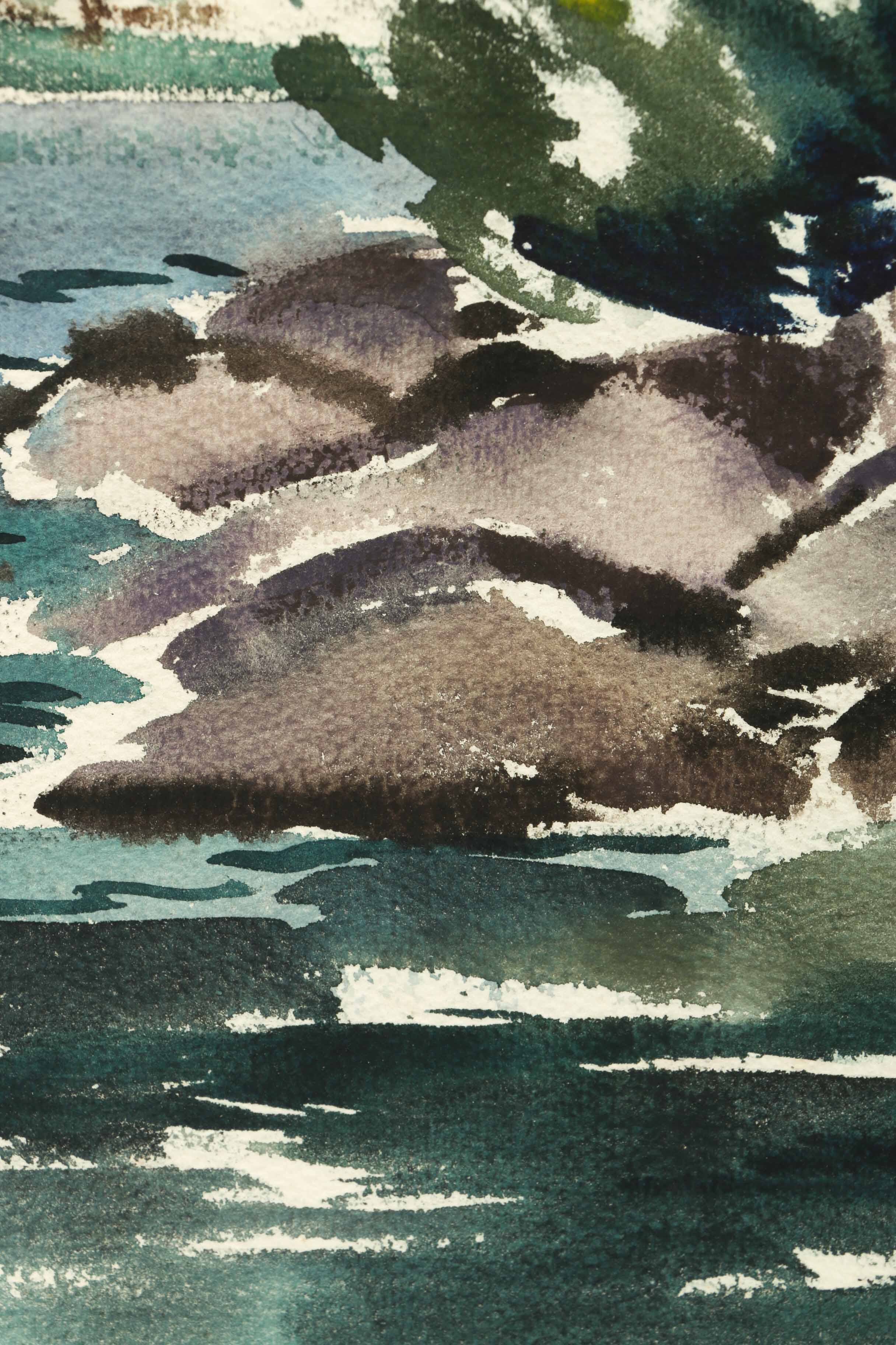 Arthur Helwig Watercolor on Paper of a House Along the Water