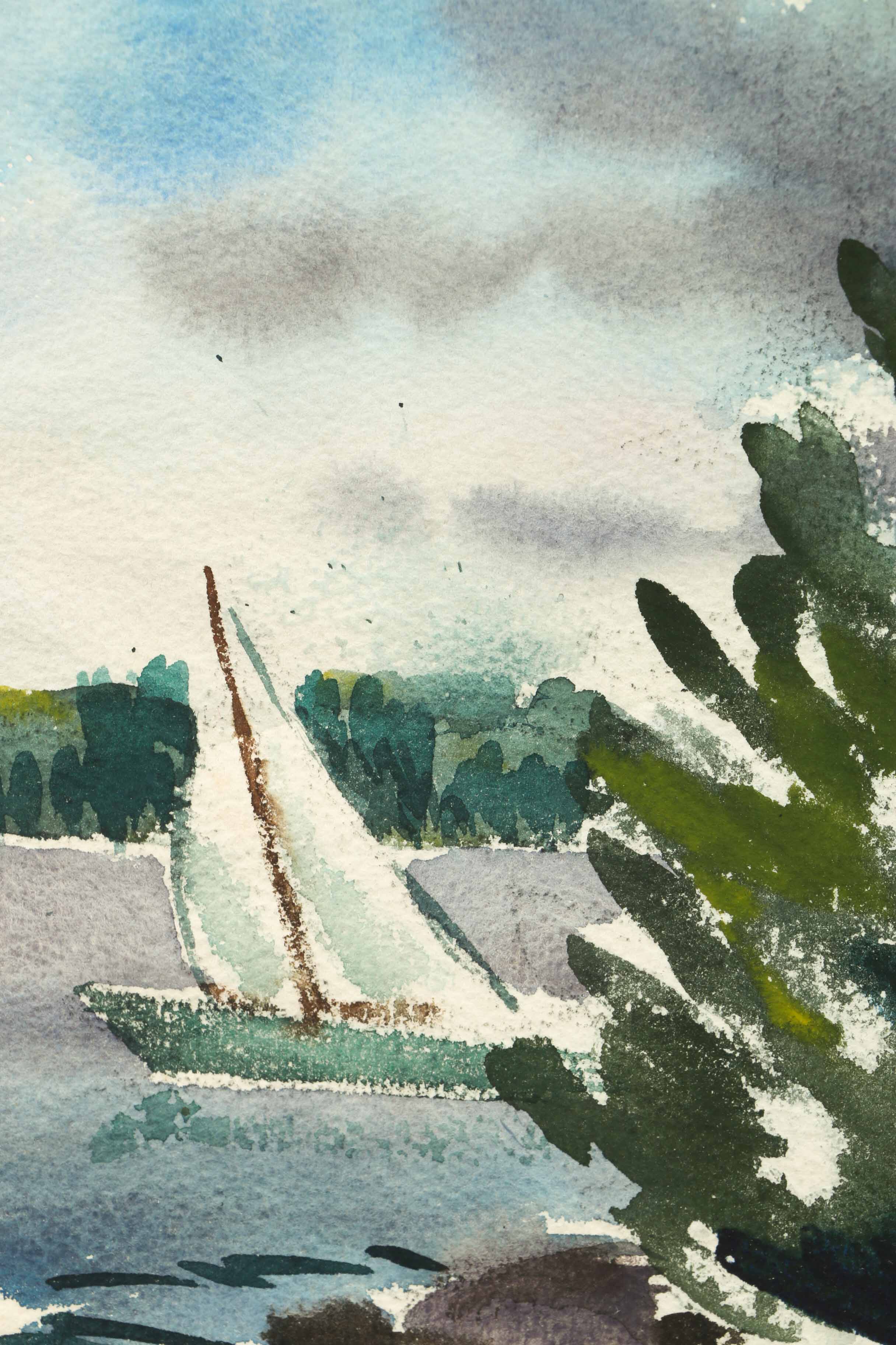 Arthur Helwig Watercolor on Paper of a House Along the Water