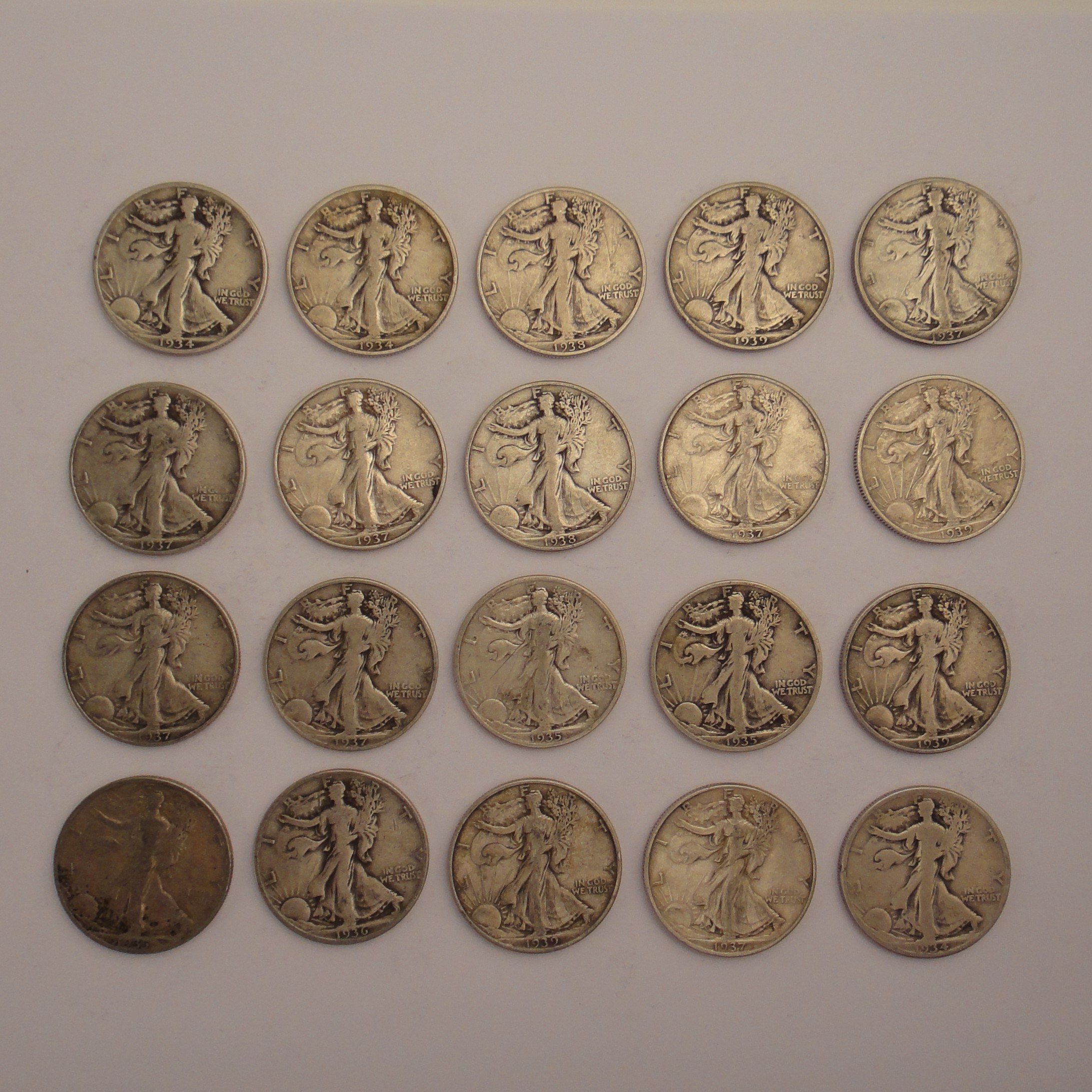 20 Silver Walking Liberty Half Dollars 1930s