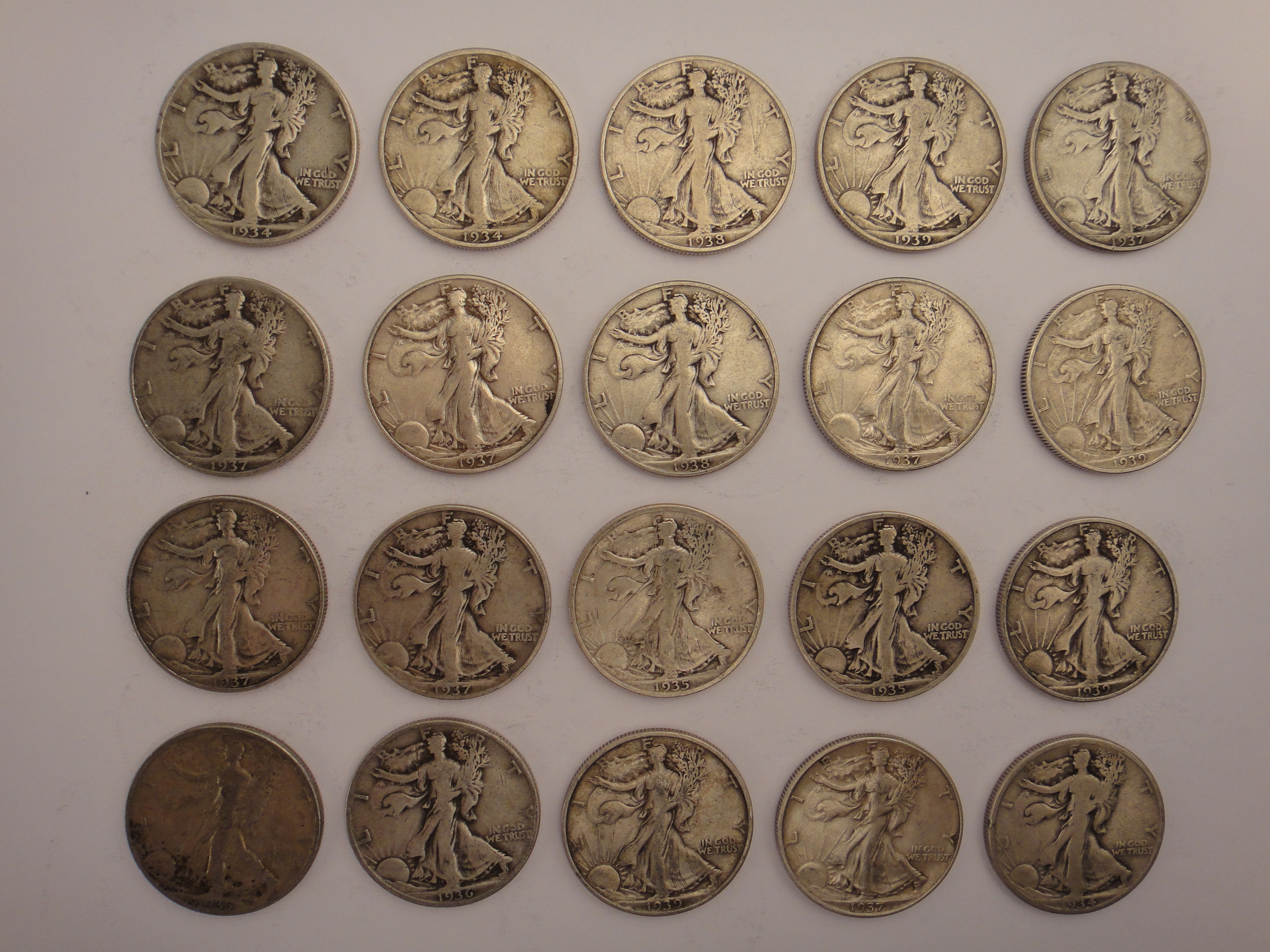 20 Silver Walking Liberty Half Dollars 1930s