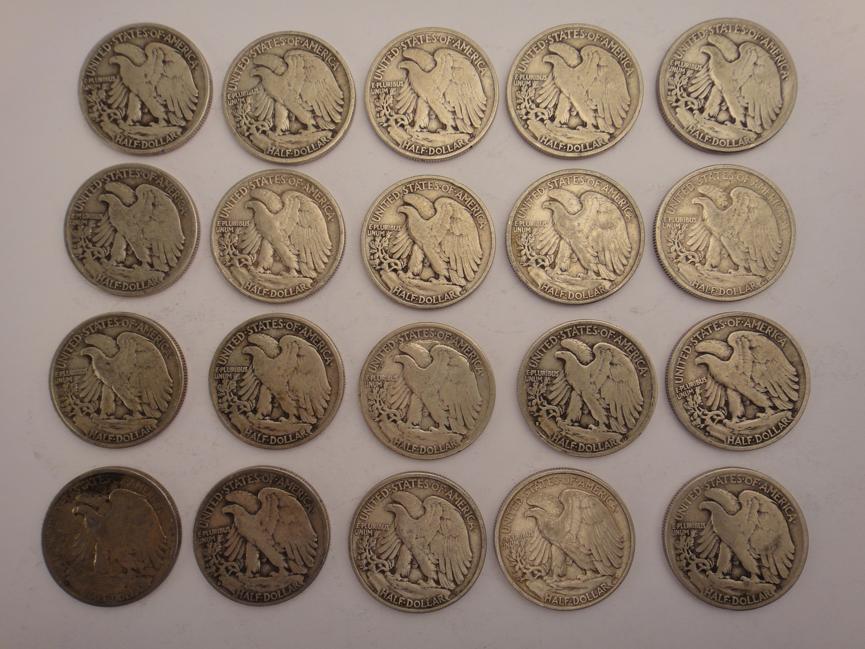 20 Silver Walking Liberty Half Dollars 1930s