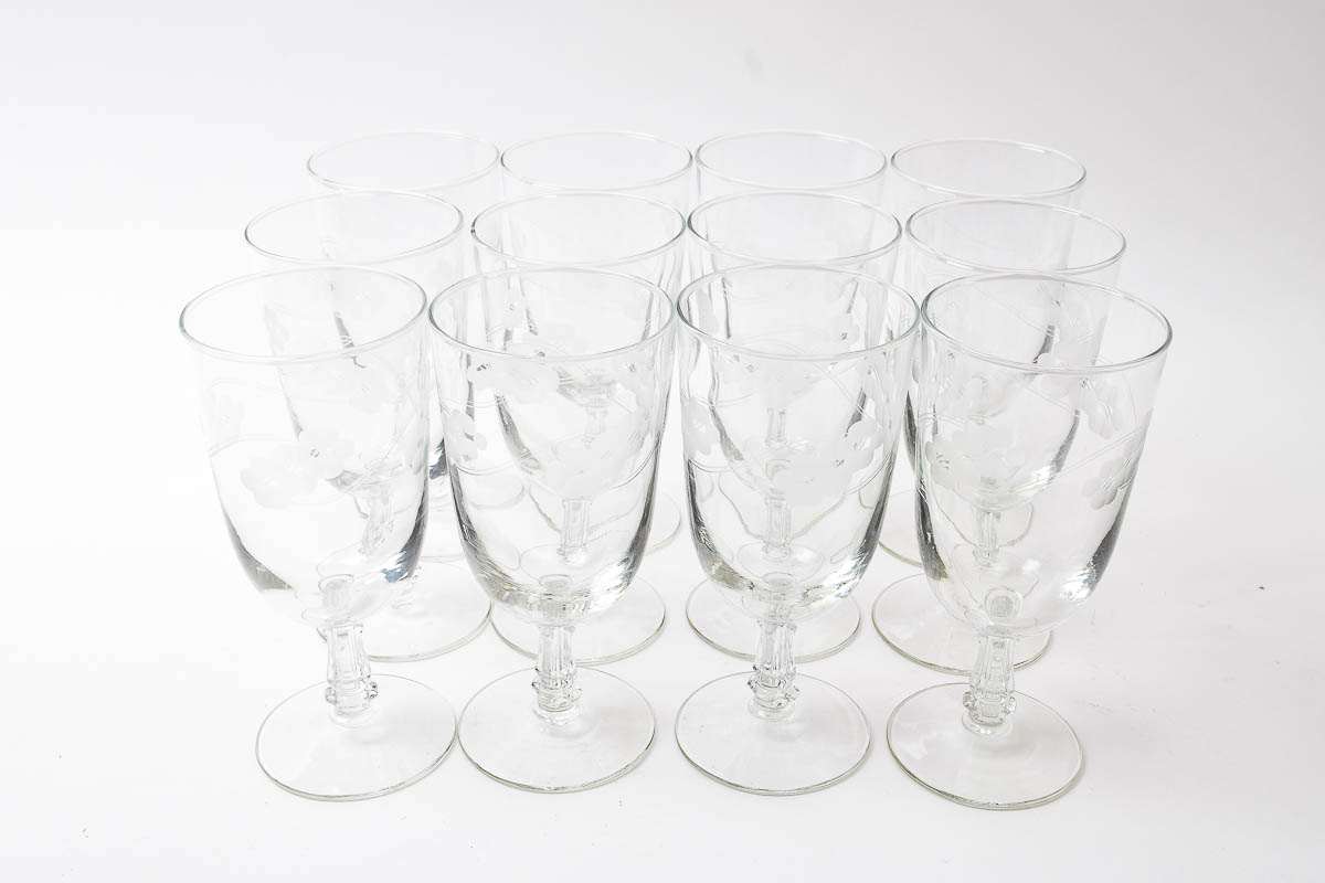 Etched Grapevine Wine Goblets