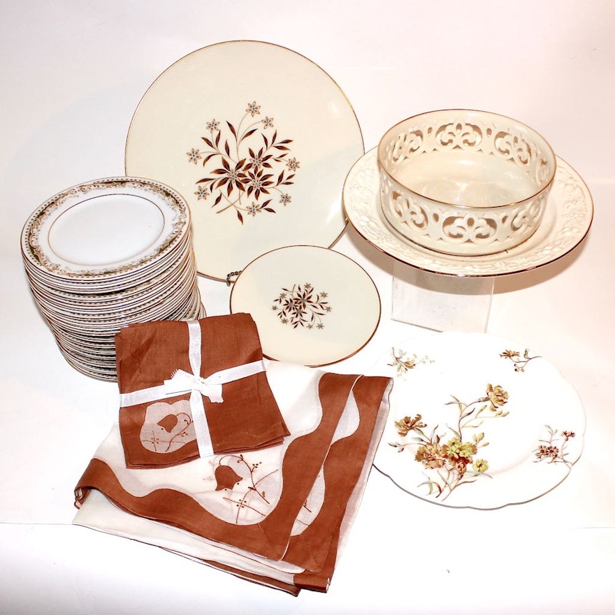 Fine China Plates, Limoges, and Coordinating Vintage Linens