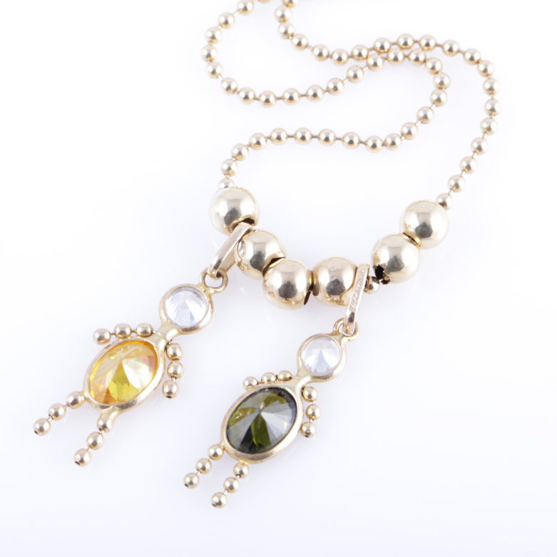 Italian 14K Yellow Gold and Colored Cubic Zirconia Pendant Necklace