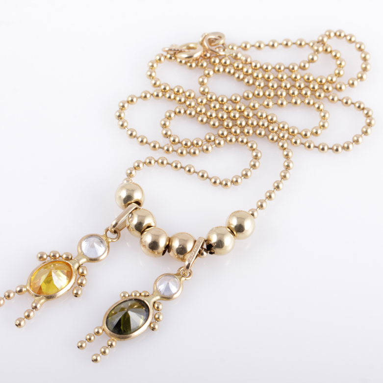 Italian 14K Yellow Gold and Colored Cubic Zirconia Pendant Necklace