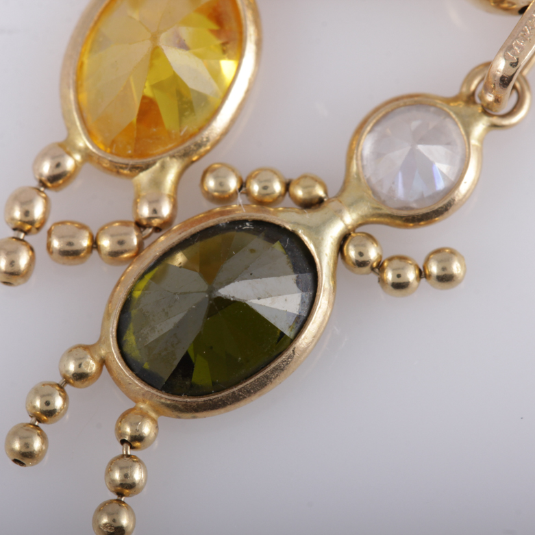 Italian 14K Yellow Gold and Colored Cubic Zirconia Pendant Necklace