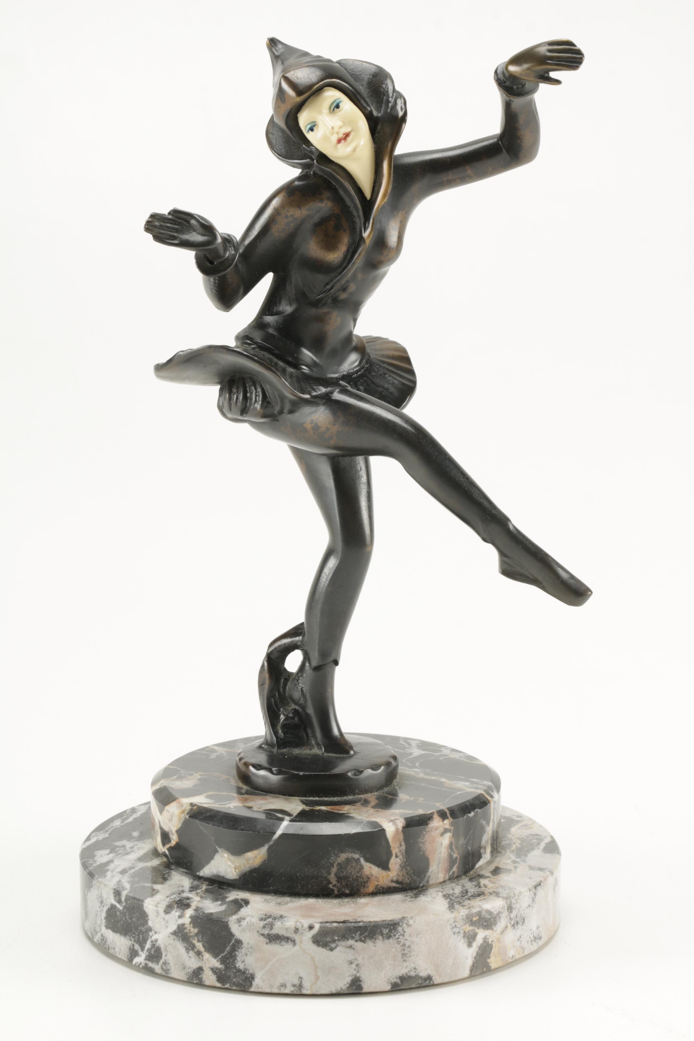 Art Deco Bronze Female Figurine in Black Suit