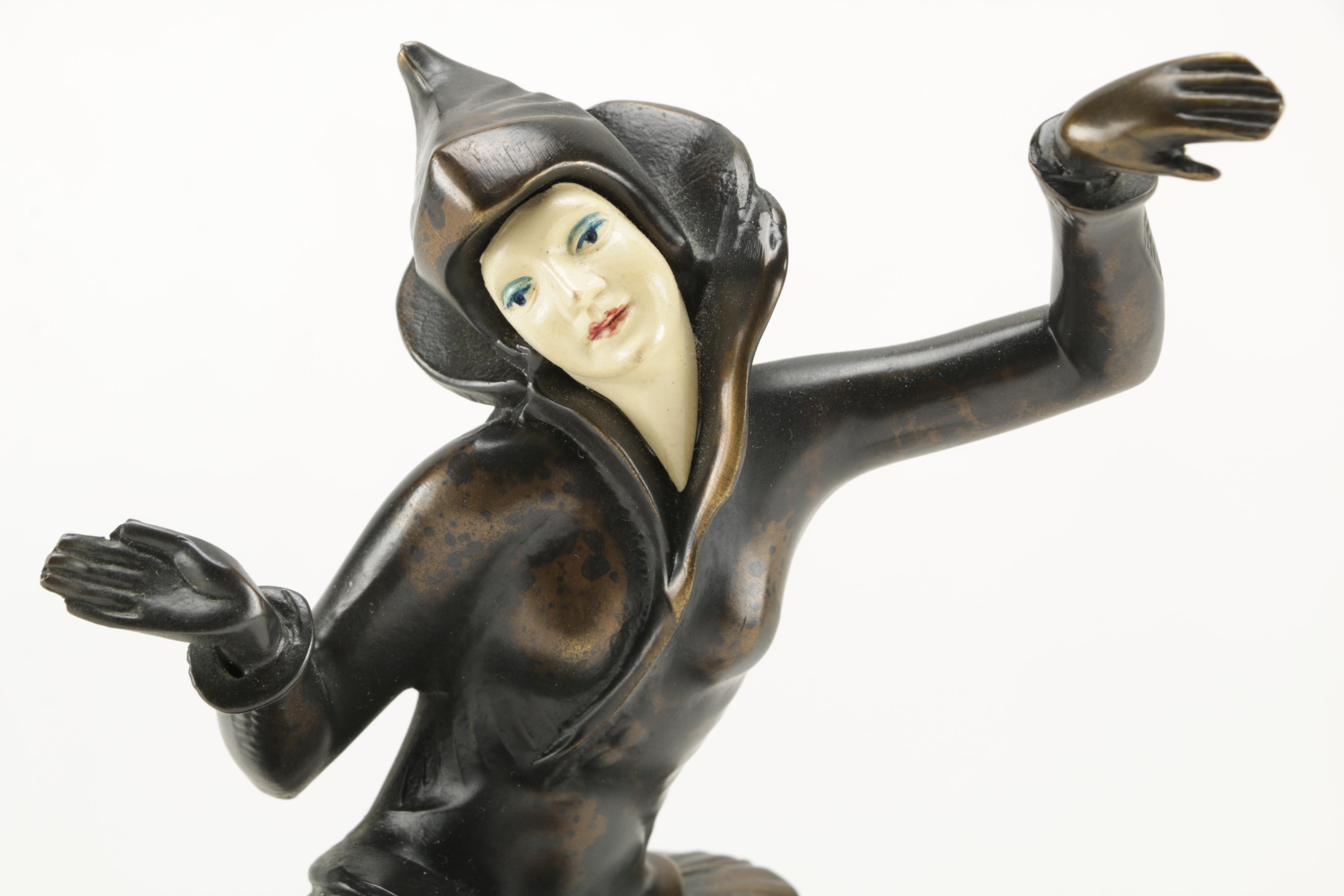 Art Deco Bronze Female Figurine in Black Suit
