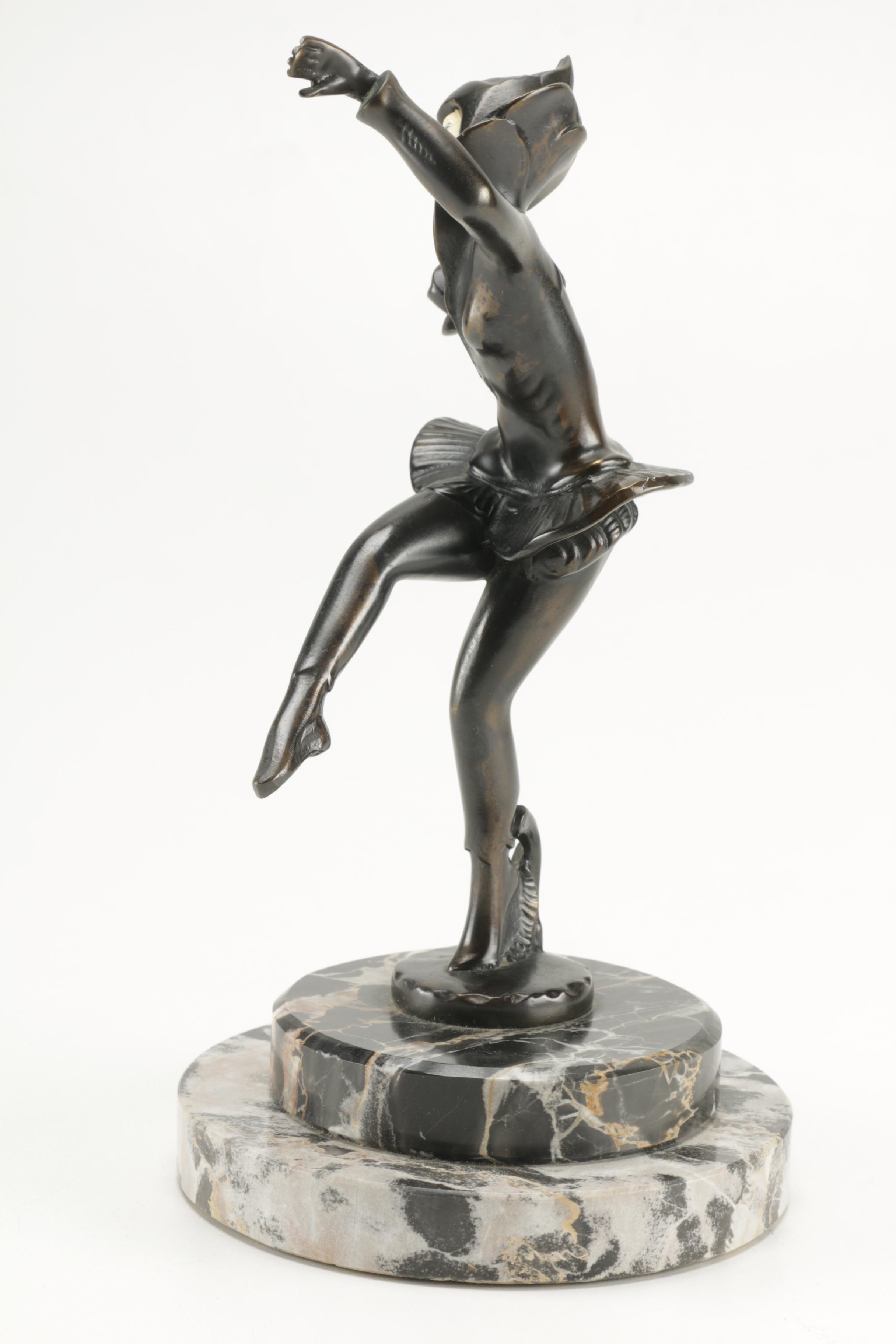 Art Deco Bronze Female Figurine in Black Suit
