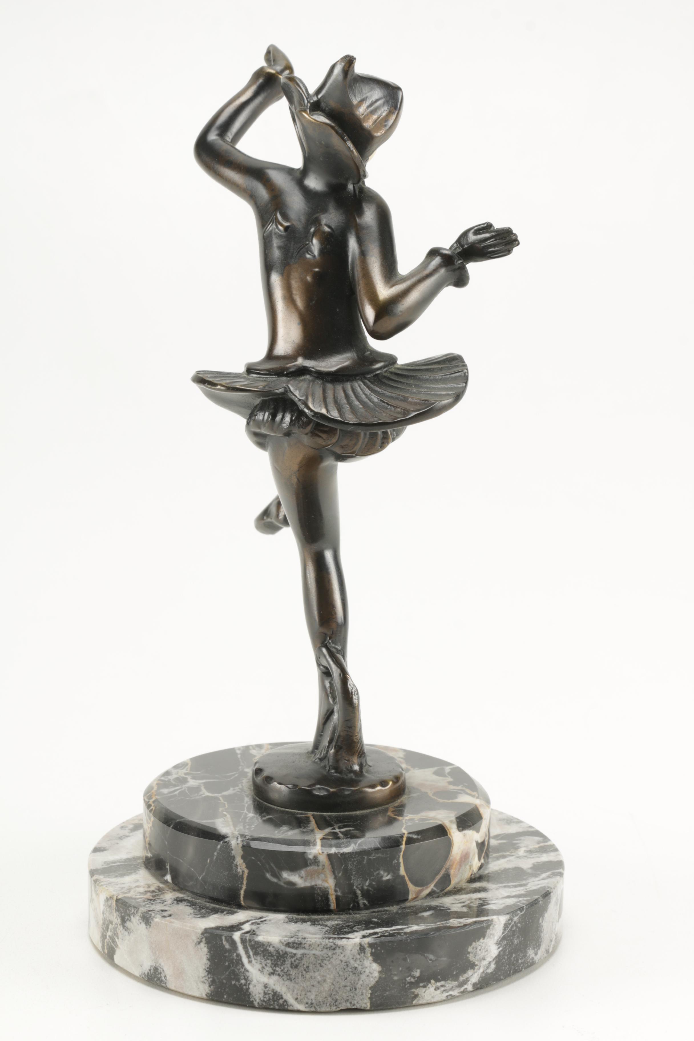 Art Deco Bronze Female Figurine in Black Suit