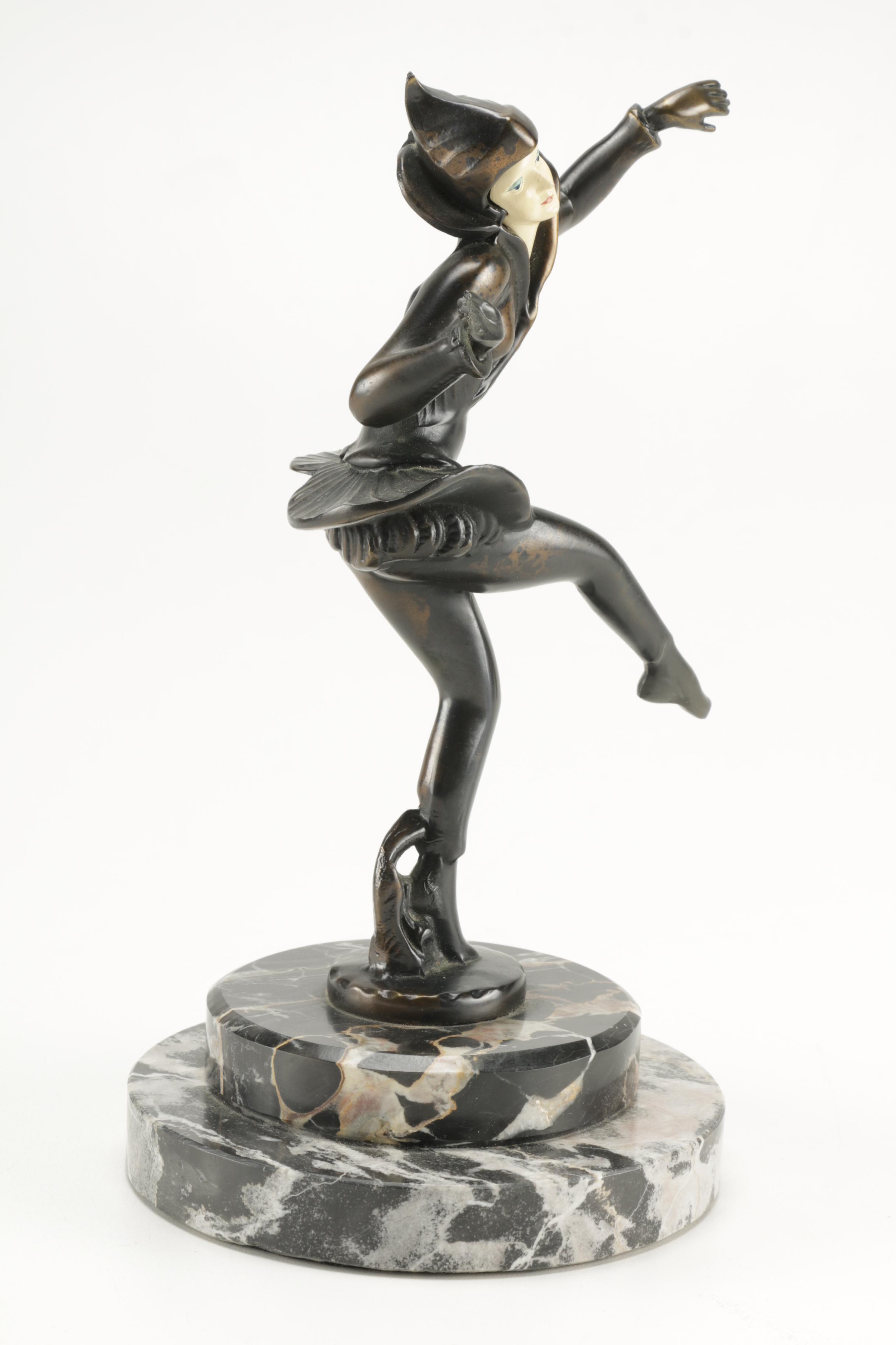 Art Deco Bronze Female Figurine in Black Suit