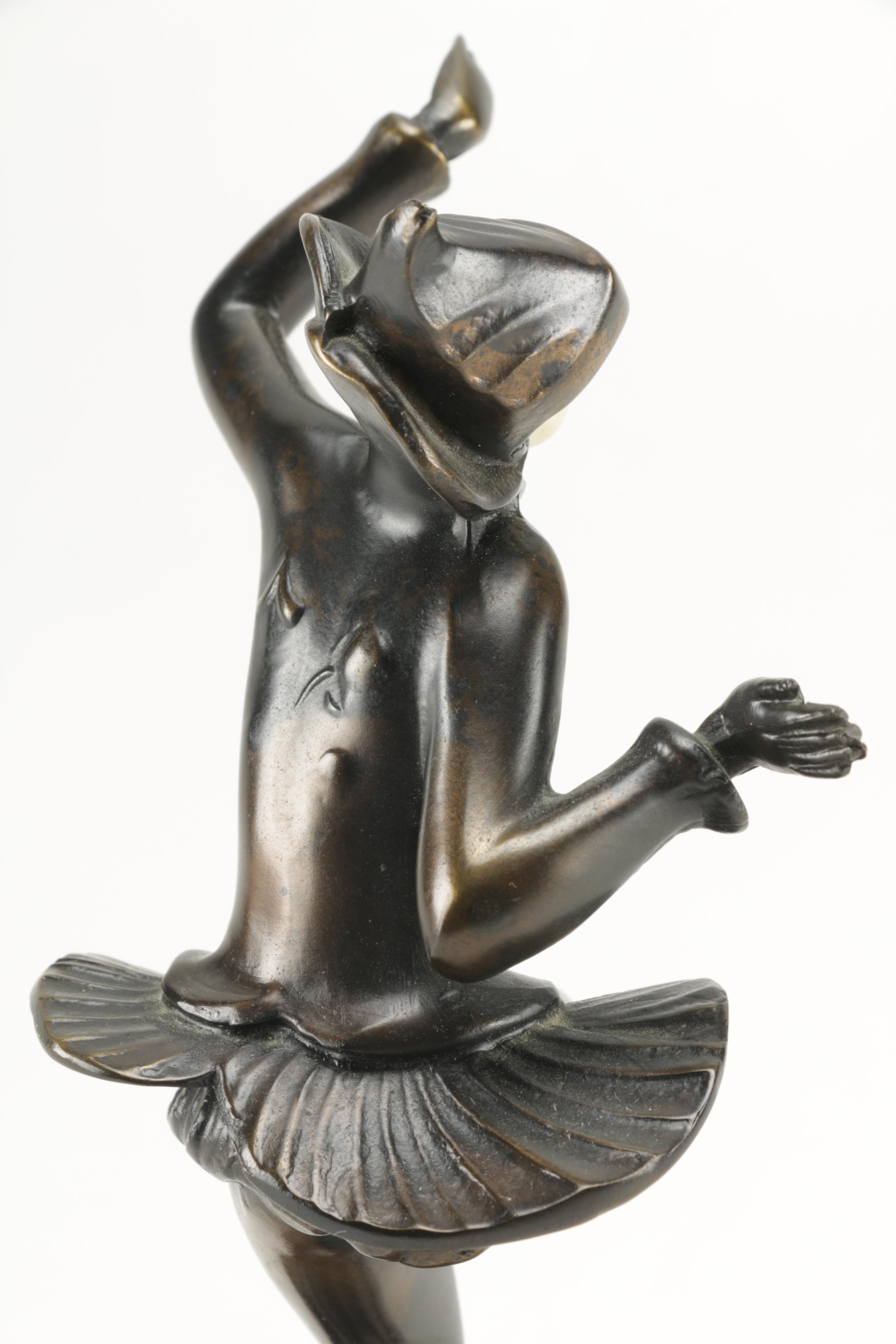 Art Deco Bronze Female Figurine in Black Suit