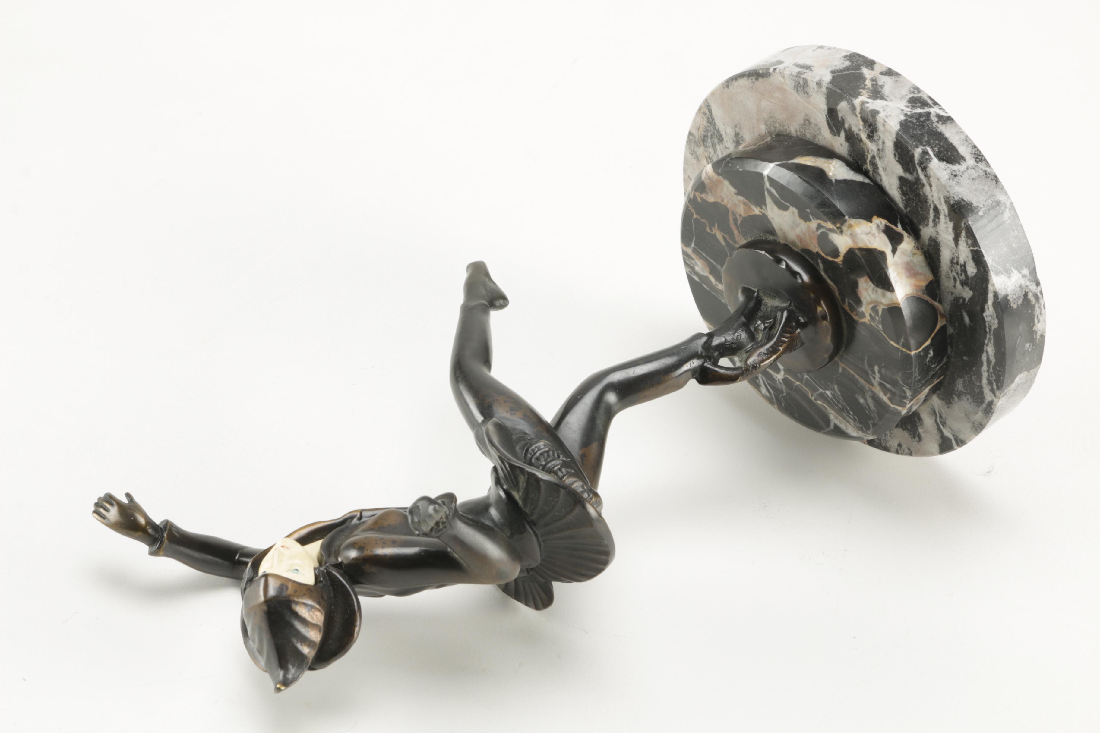 Art Deco Bronze Female Figurine in Black Suit