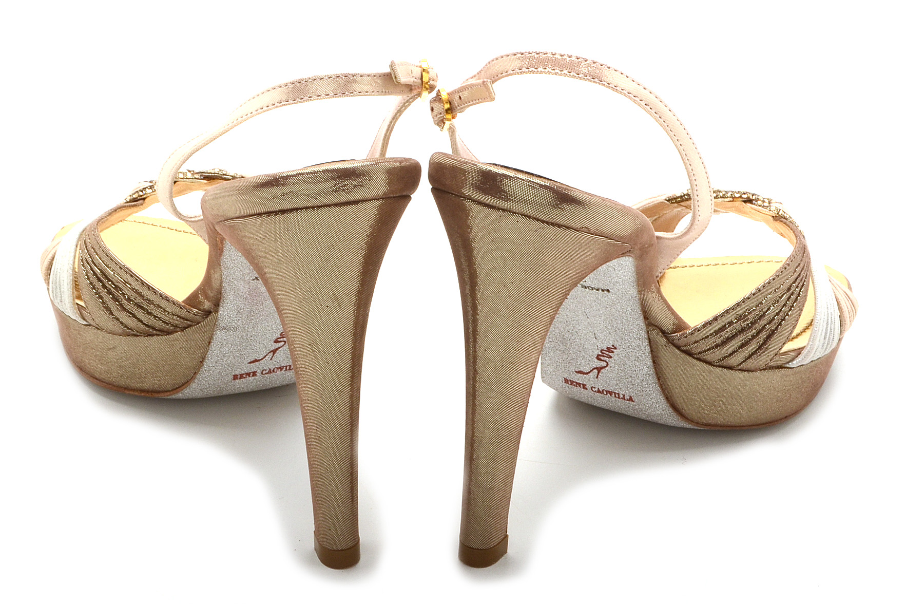 Rene Caovilla Open Toe Shimmery Sling Back Dress Sandals Embellished with Hand Set Swarovski Crystals