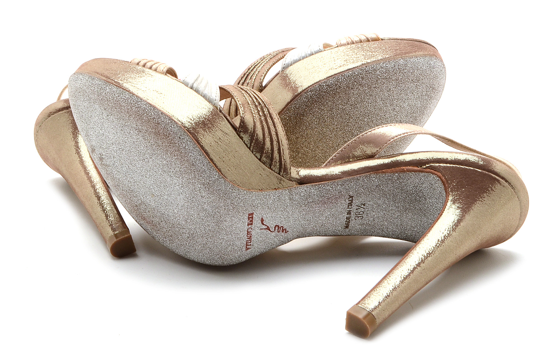 Rene Caovilla Open Toe Shimmery Sling Back Dress Sandals Embellished with Hand Set Swarovski Crystals