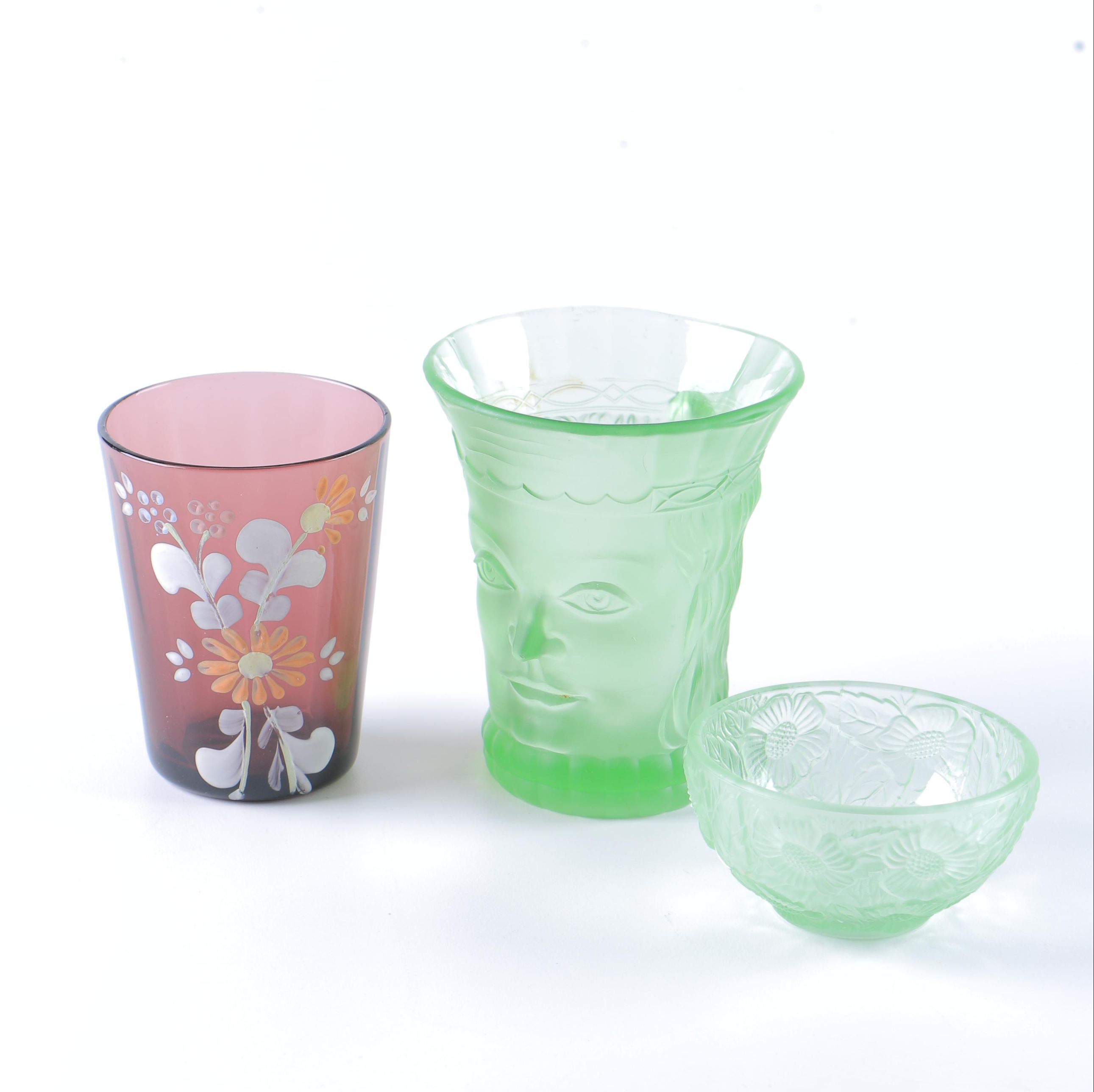 Vintage Colored Glasses and Bowl