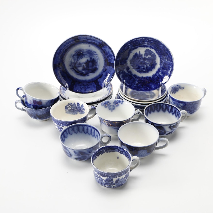 Assortment of Blue and White Porcelain Tableware