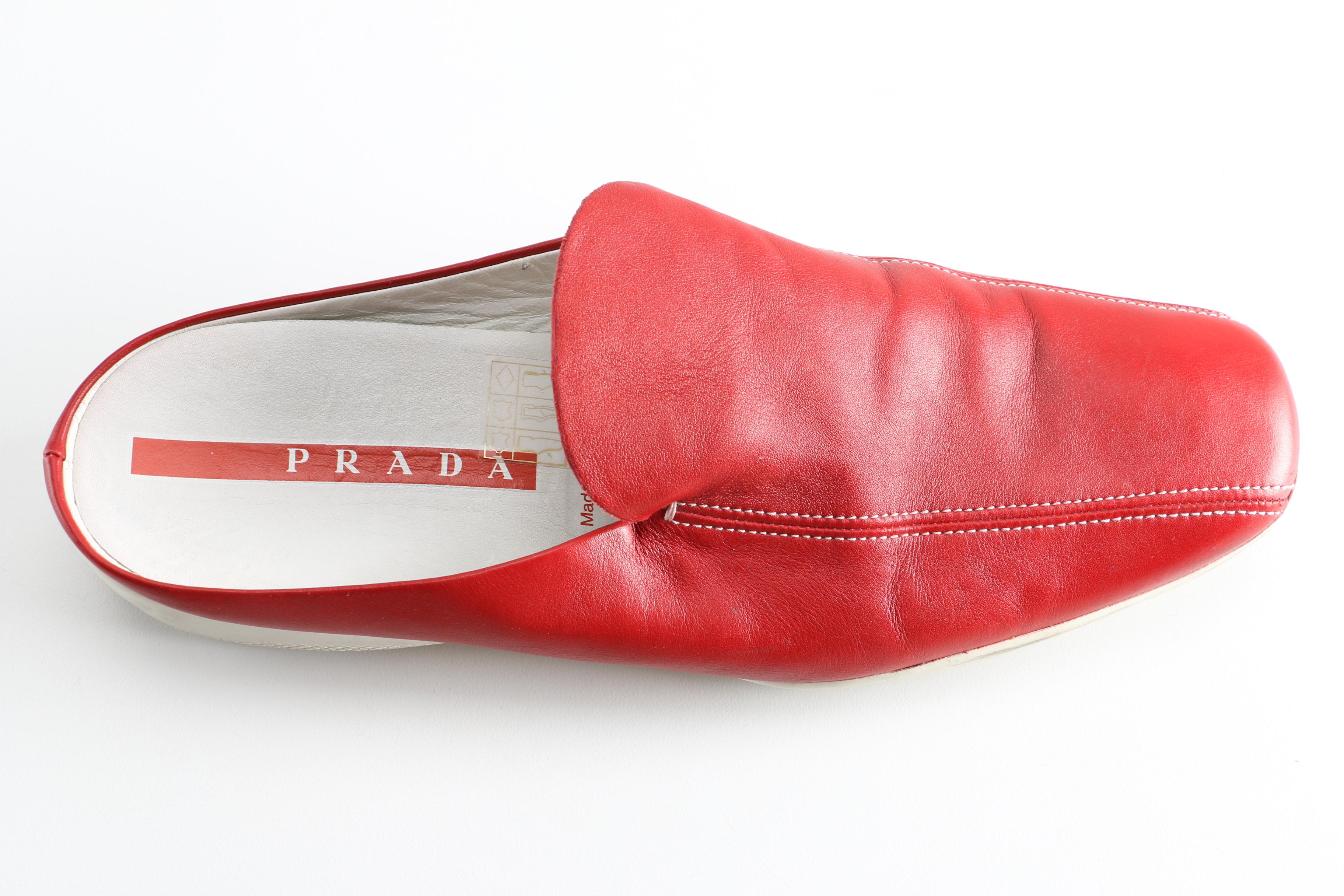 Prada Red Leather Mules
