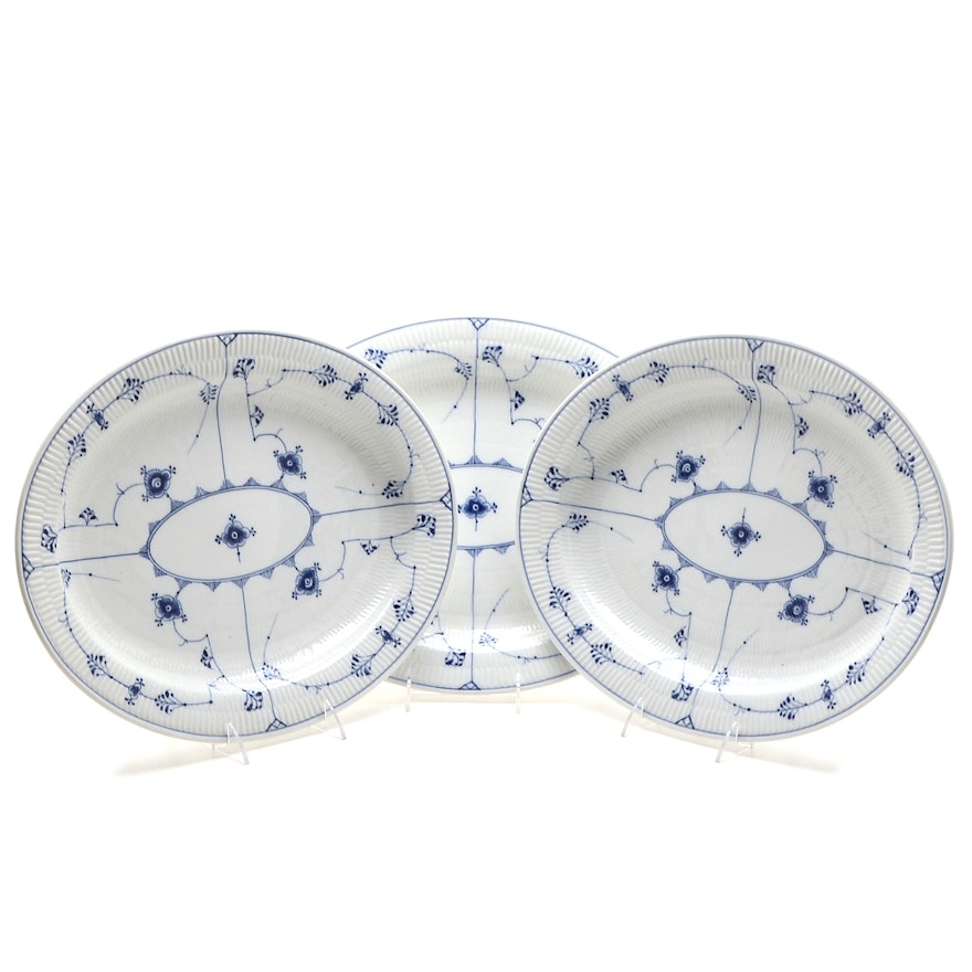 Three Royal Copenhagen Blue Fluted Plain Platters