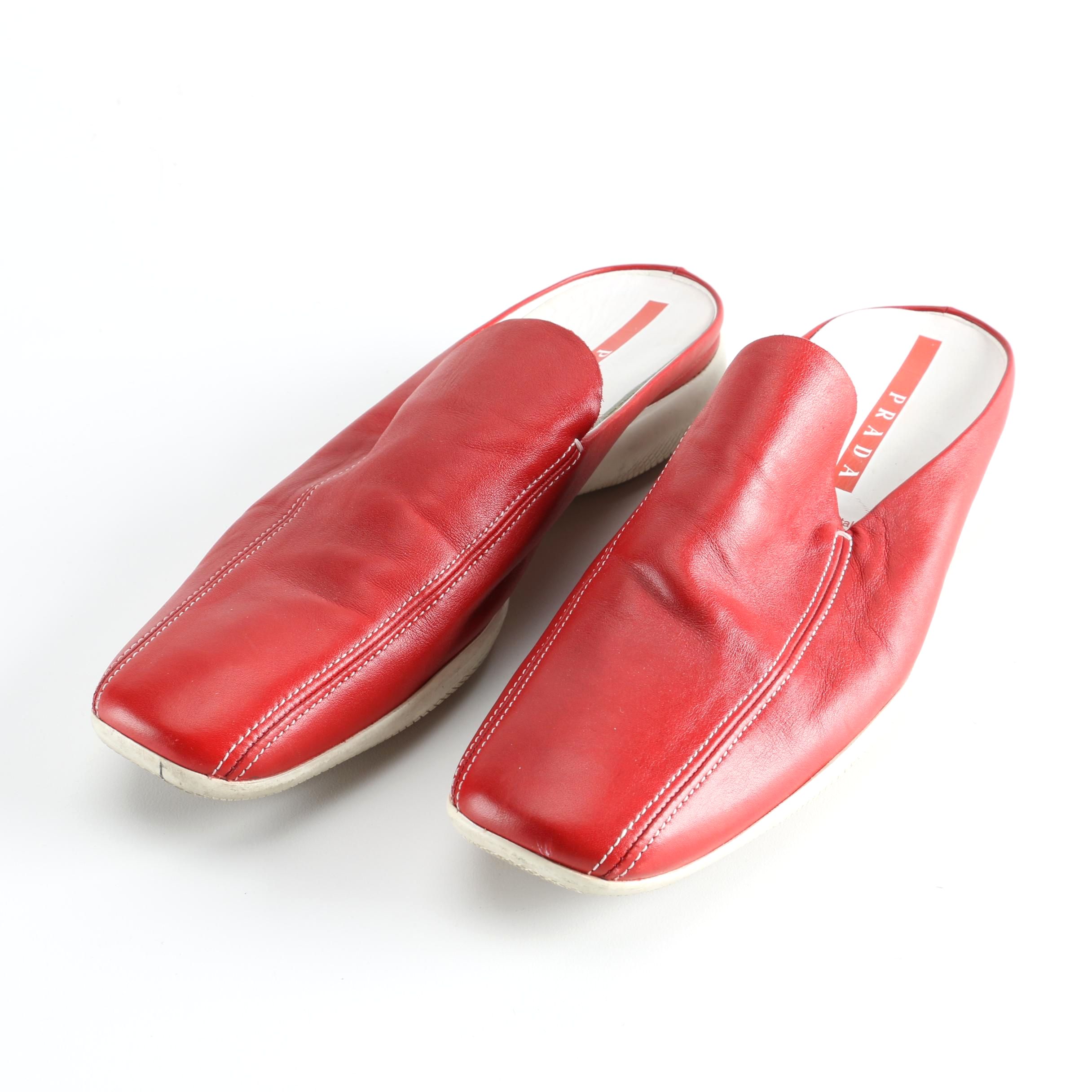 Prada Red Leather Mules