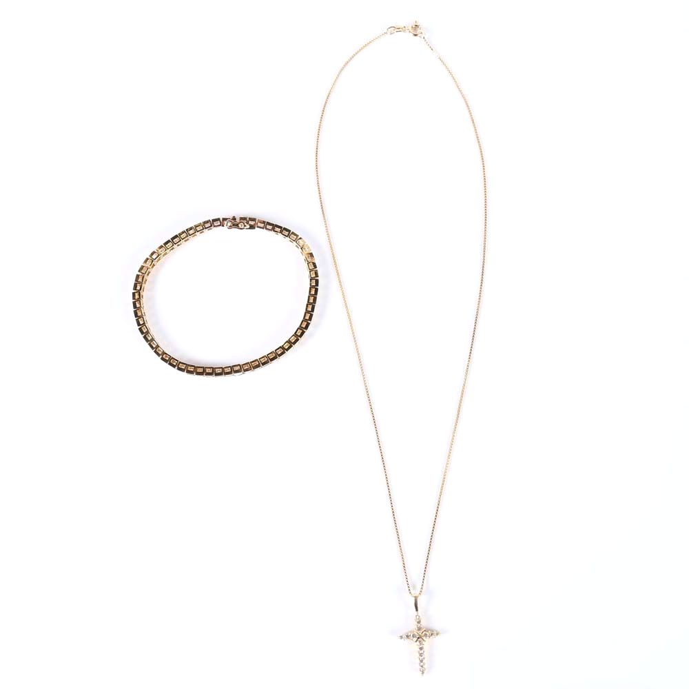 Vermeil Cubic Zirconia Necklace and Bracelet