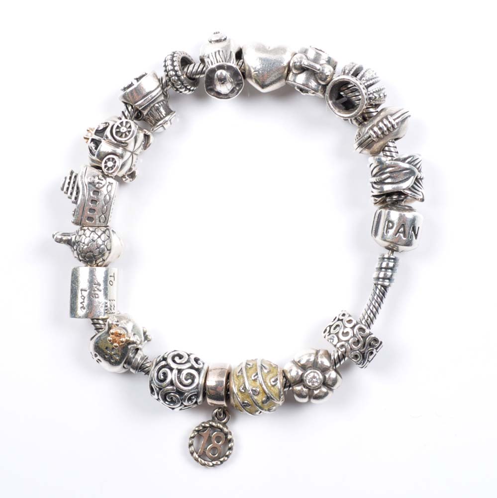 Sterling Silver Pandora Charm Bracelet