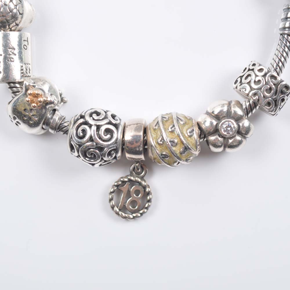 Sterling Silver Pandora Charm Bracelet