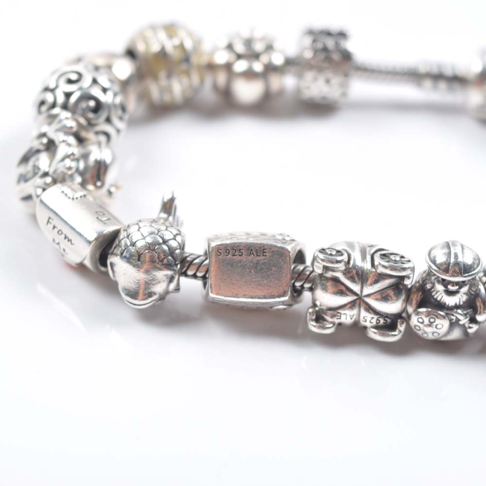 Sterling Silver Pandora Charm Bracelet