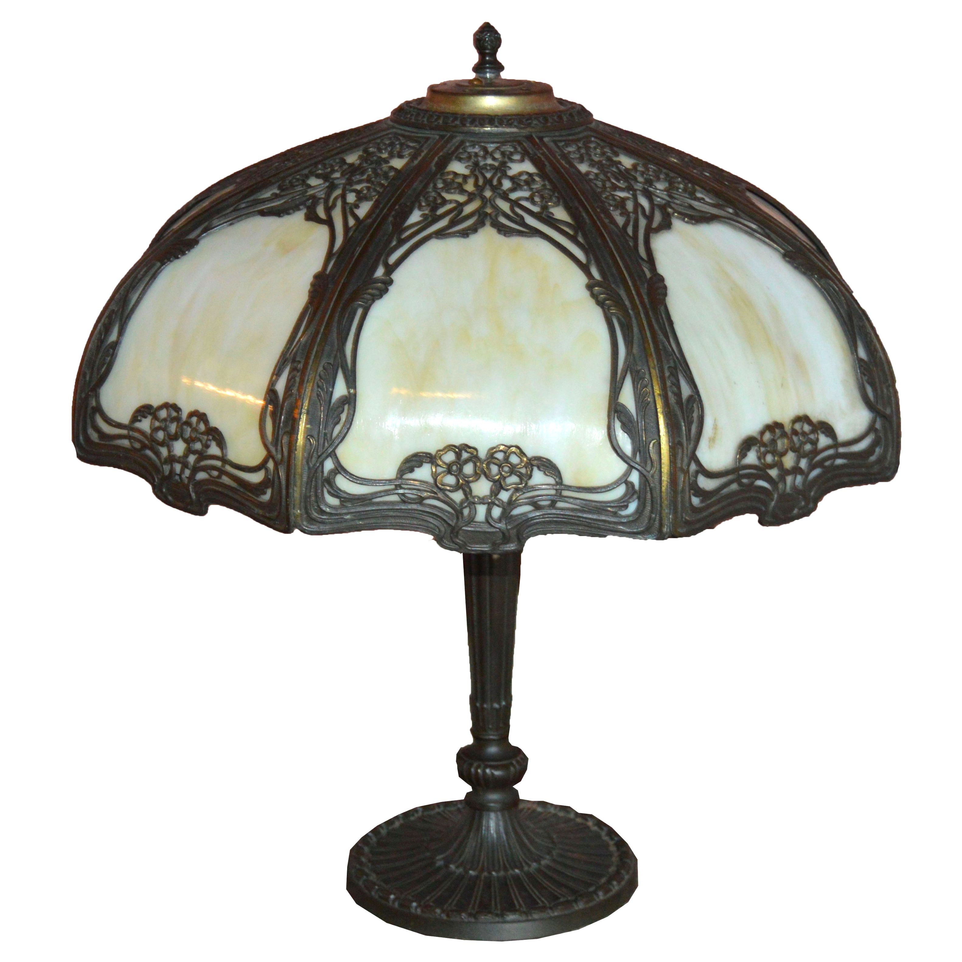 Vintage Bradley & Hubbard Slag Glass Table Lamp